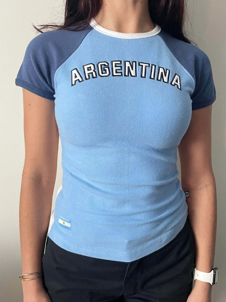 

Персонализированная модная тенденция Harajuku, ретро уличный стиль, футболка, сексуальная пикантная девушка, женский укороченный топ с вышивкой букв, футболка Y2K