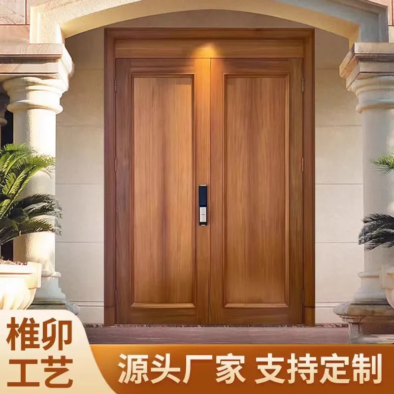 for Teak Solid Wood Entrance Door Modern New Chinese Style Simple Double Door for Self-built House Courtyard Villa