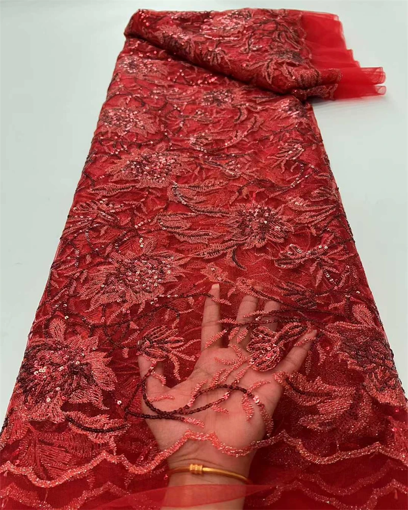 Tessuto di pizzo con perline africane di lusso Paillettes nigeriane di alta qualità Taglia per adulti per cucito di abiti da festa