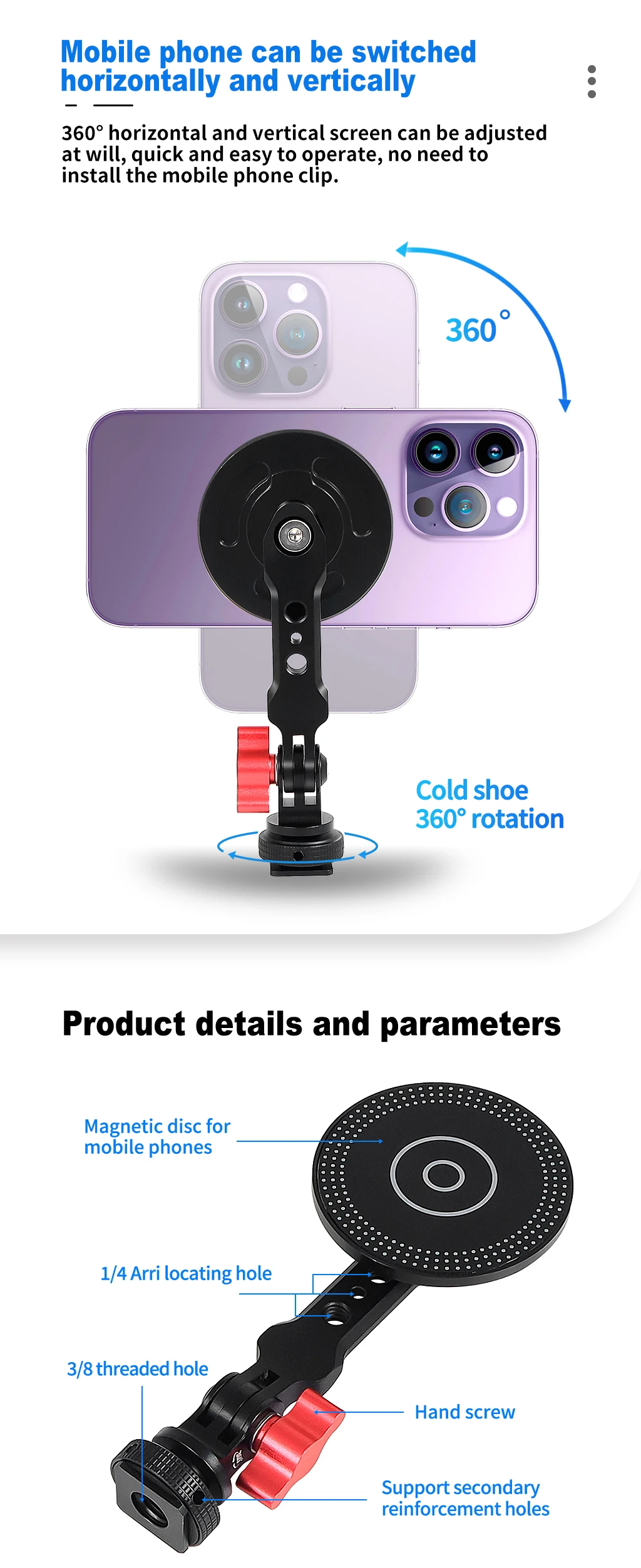 1/4 Halterung Magnetfuß Handyhalter Magnet Stativadapter für DJI OM7 7P OM6 OM5 Stabilisator für MagSafe iPhone 15 14 – Detail 30