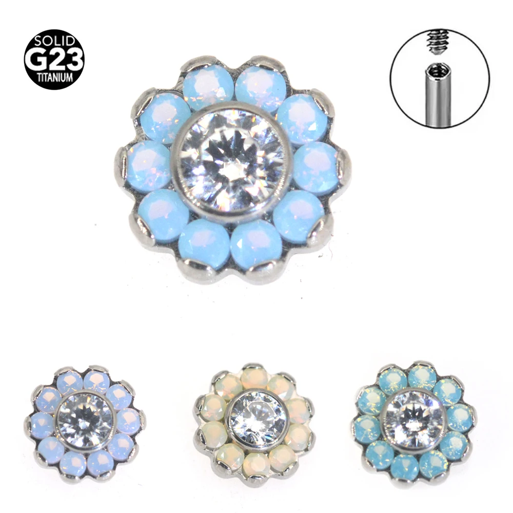 2023 New Tranding16G 1PC Flower Dermal Women Jewelry F136 Titanium Opal Cartilage Ear Diver Piercing Zircon Flower Micro Dermal