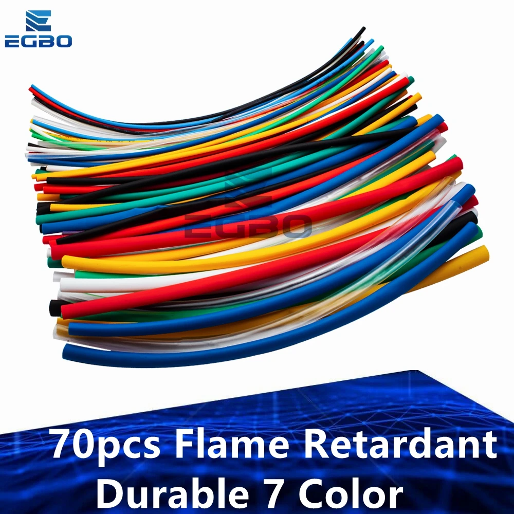 Electric Unit 70pcs Flame Retardant Durable 7 Color Assorted Colors Ratio 2:1 Polyolefin Heat Shrink Tubing Tube Kits