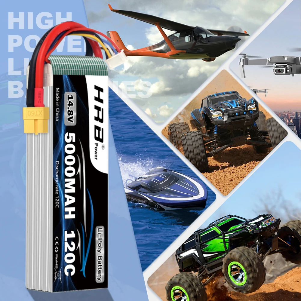 HRB 4S يبو بطارية 14.8 فولت 5000 مللي أمبير RC يبو 120C مع موصل XT60 ل 1/10 1/12 RC سيارة RC طائرة هليكوبتر RC قارب