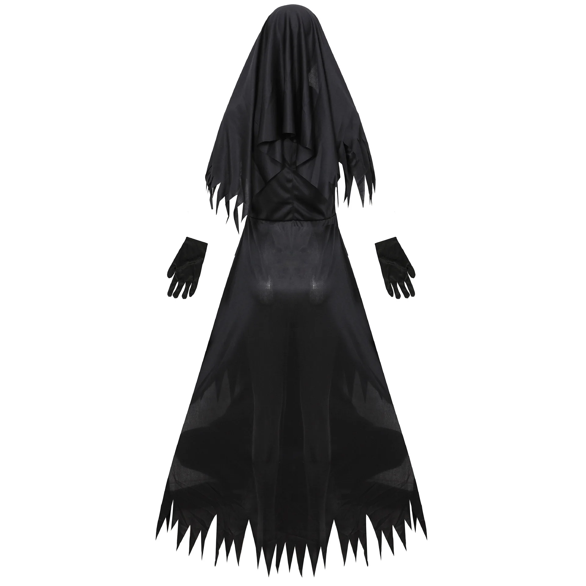 Terrifying Vampire Demon Nun Cosplay Dress for Women Holiday Black Party Long Sleeve Fancy Dress Hat Gloves Halloween Costumes
