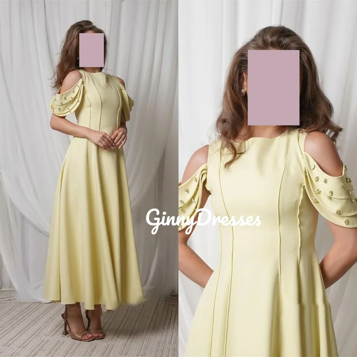 

Vestidos De Festa Customize A-Line Beadings Scoop Neckline Dubai Luxury Evening Dress Floor-Length Zipper Long Sleeves Dress Wom