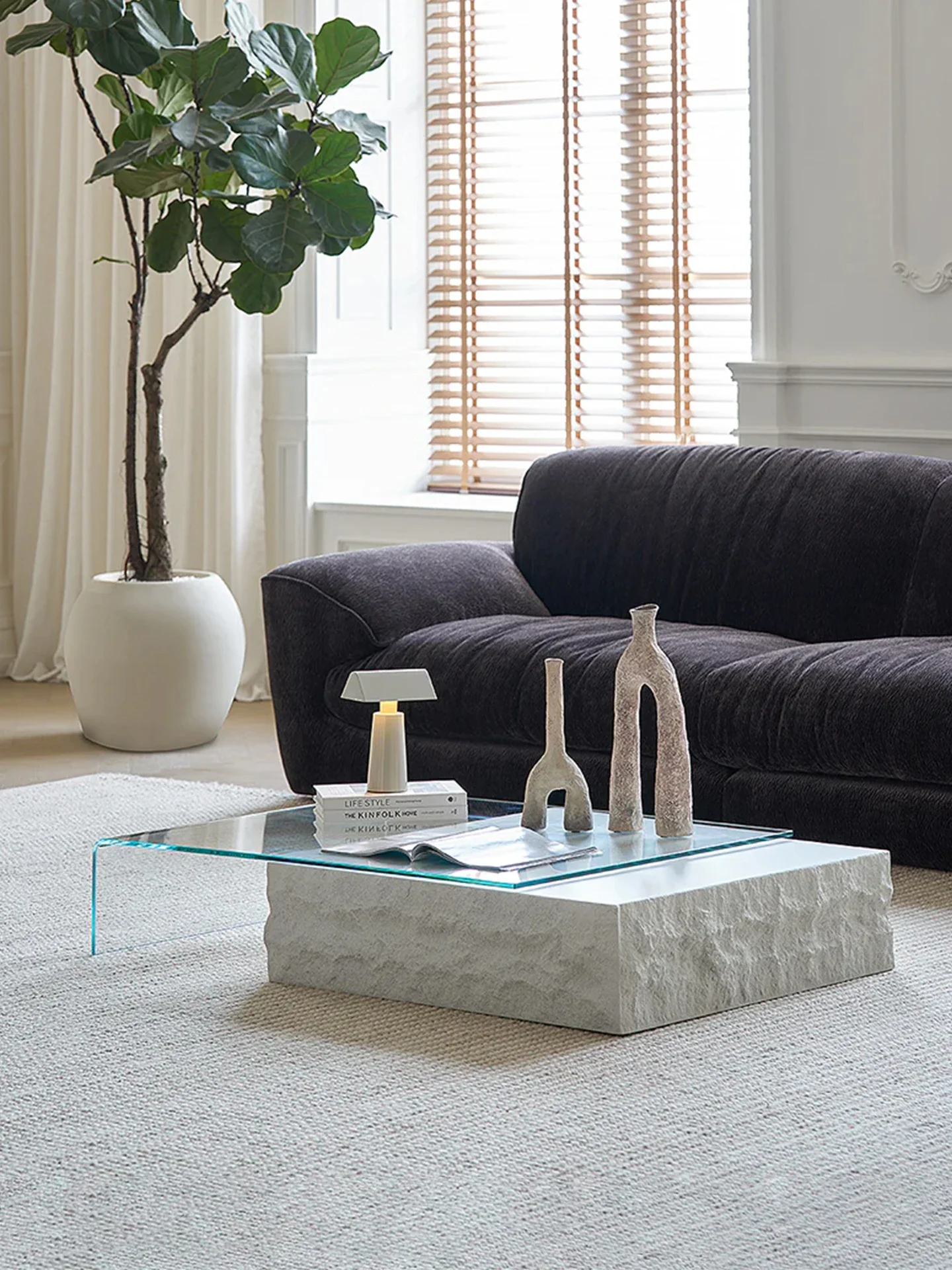 Coffee table, Italian minimalist telescopic modern simple combination high-end wabi-sabi style table, living room glass