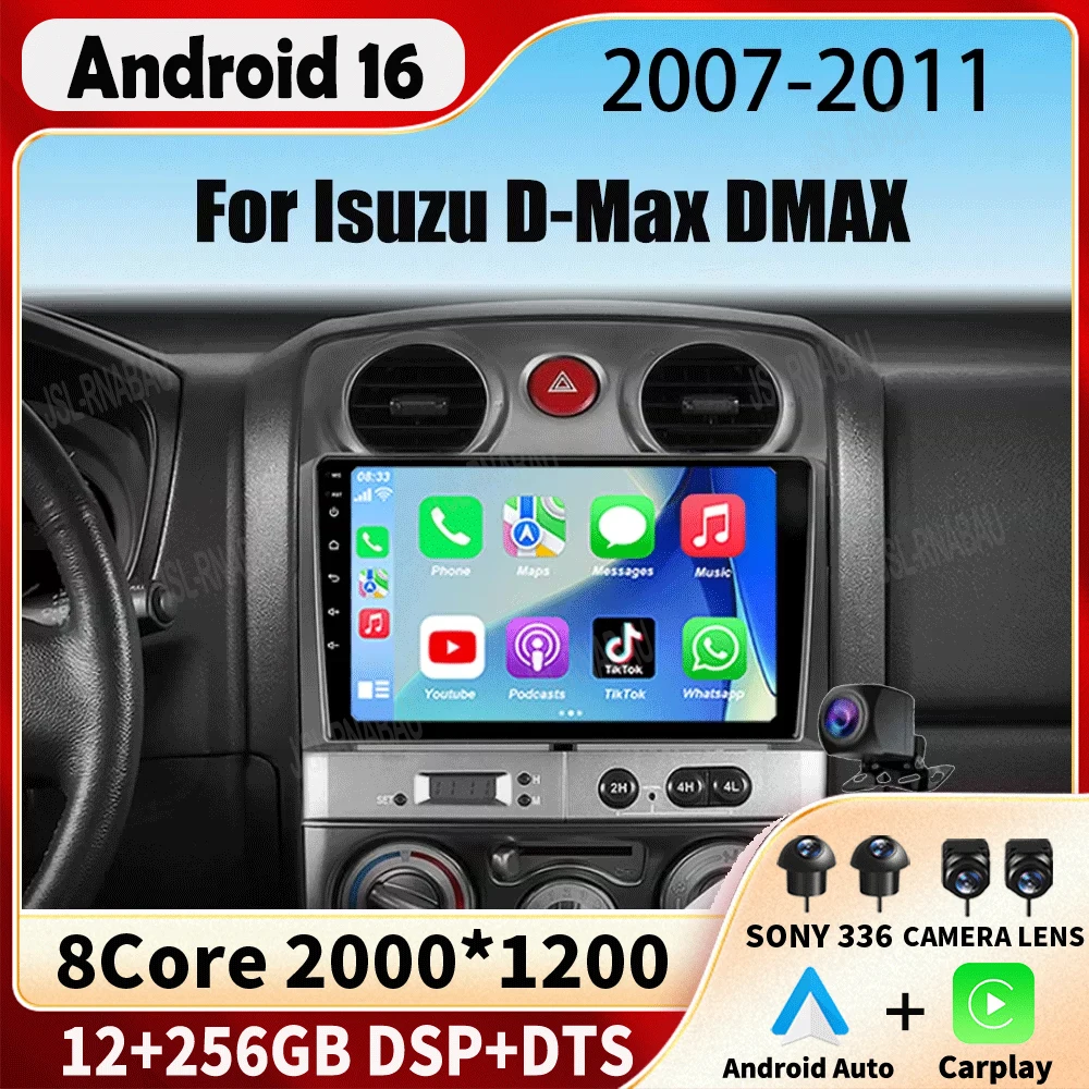 Android 16 For Isuzu D-Max DMAX 2007 2008 2009 2010 2011 Android 14 4G WIFI  Auto Car Radio GPS Navigation No DVD Player