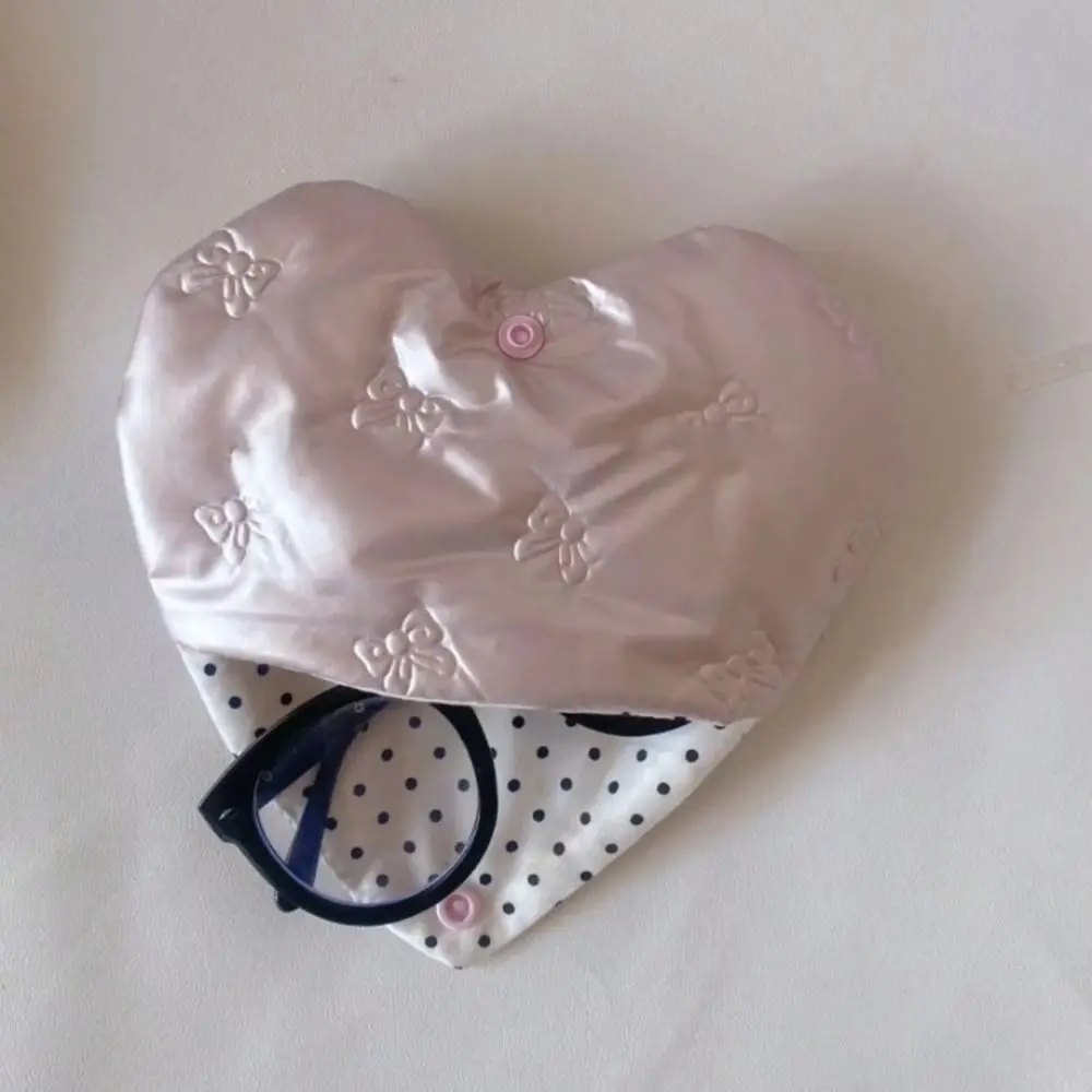 Portable Bow Embossed Glasses Bag PU Leather Heart Pink Coin Purse Dustproof Multifunctional Eyeglasses Box