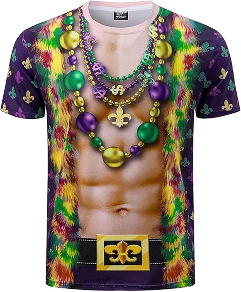 Mardi Gras T Shirt 3d Print Swallowtail Graphic T-shirts Men New Fashion Tee Clothes Holiday Party Cosplay Summer Y2k Clothing