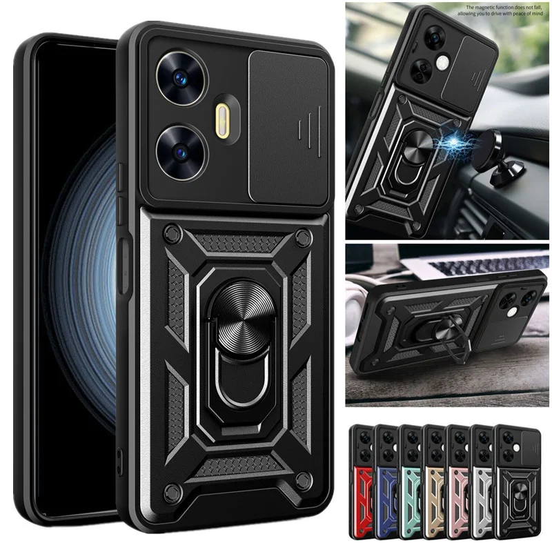 Armor Case For OPPO Realme C65 C67 C55 C53 C51 C35 C33 C35 Cover Lens Protection With Ring Magnetic Holder Coque Fundas