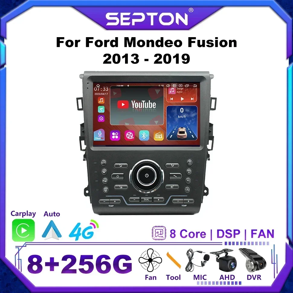 SEPTON Car Radio For Ford Mondeo Fusion 2013-2019 8G+256G 8core Wifi Carplay Android Auto GPS Car Radio Multimedia Video Player