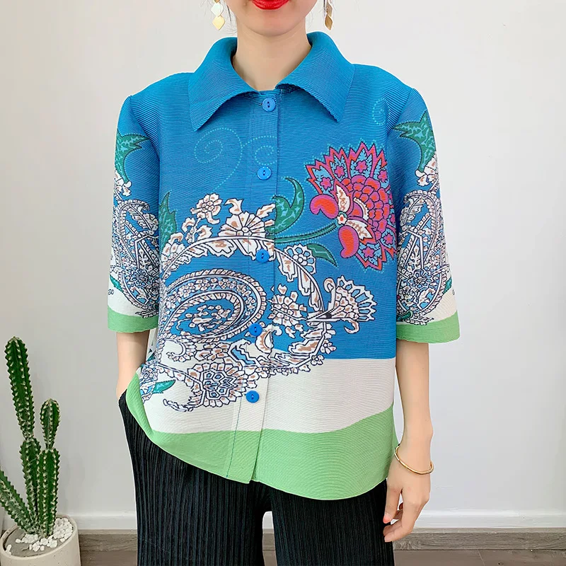 

Casual Jackets For Women's Clothing 2023 Turn Down Collar Single Breasted Loose Stretchable Miyake Pleated Tops Female