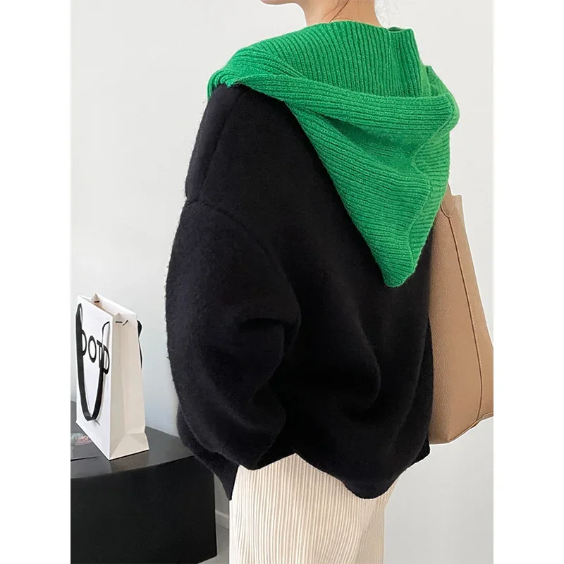 2024 Spring Autumn Cowl Hooded Shawl Autumn Winter Warm Scarf Hat Scarf for Women E3992