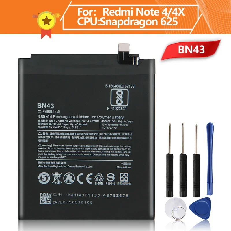 

BN43 Phone Battery For Xiao mi Redmi Note4X Hongmi Note 4X Standard Version Redrice 4000mAh Battery + Tool