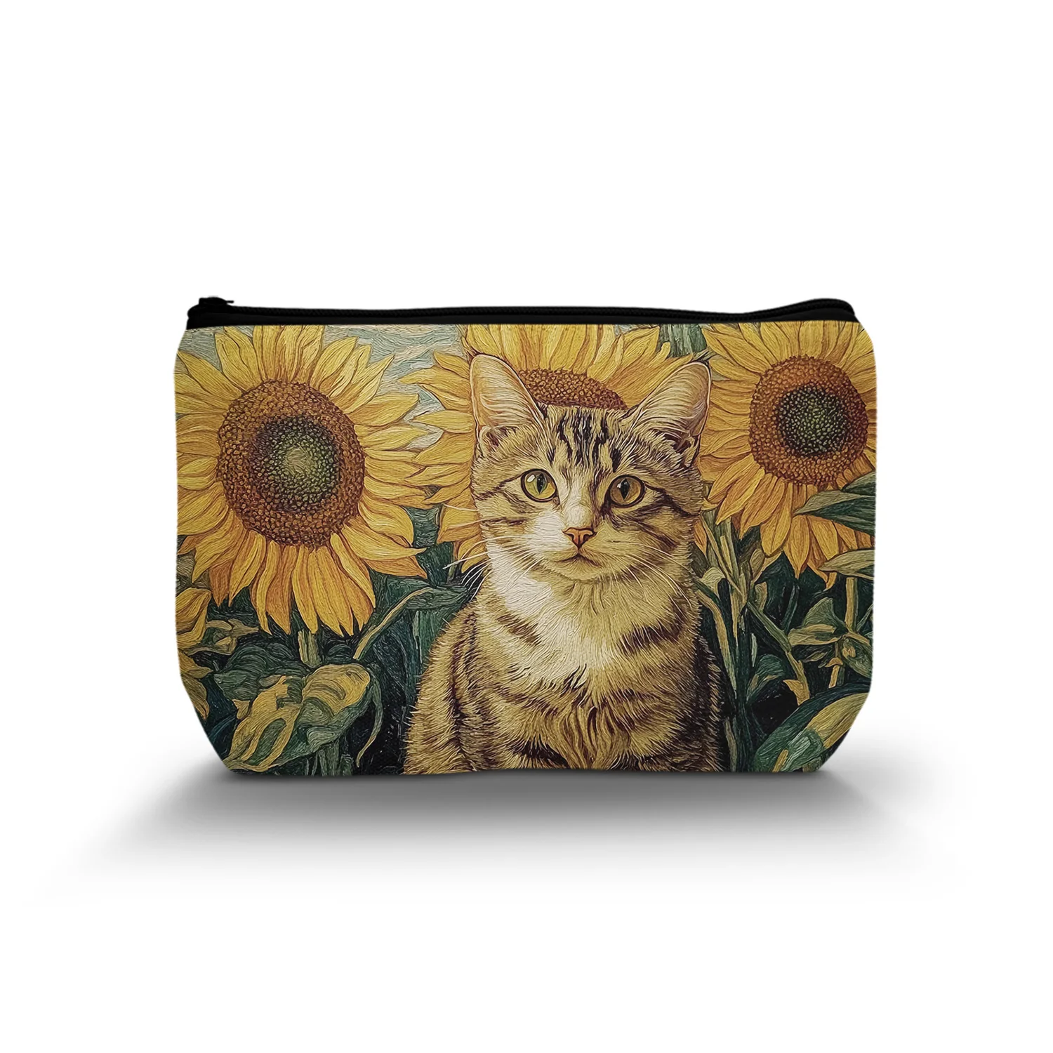 1 Pc Animals Makeup Bag Cat In The Garden Sunflower Cat Drawing Theme Cosmetic Bag Toiletry Bag Birthday Gift Travel B