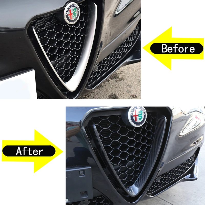 For Alfa Romeo Giulia Stelvio 2017-2026 Real Carbon Fiber Car Front Grilles V Frame Decoration Trim Sticker Logo Ring Cover view 4