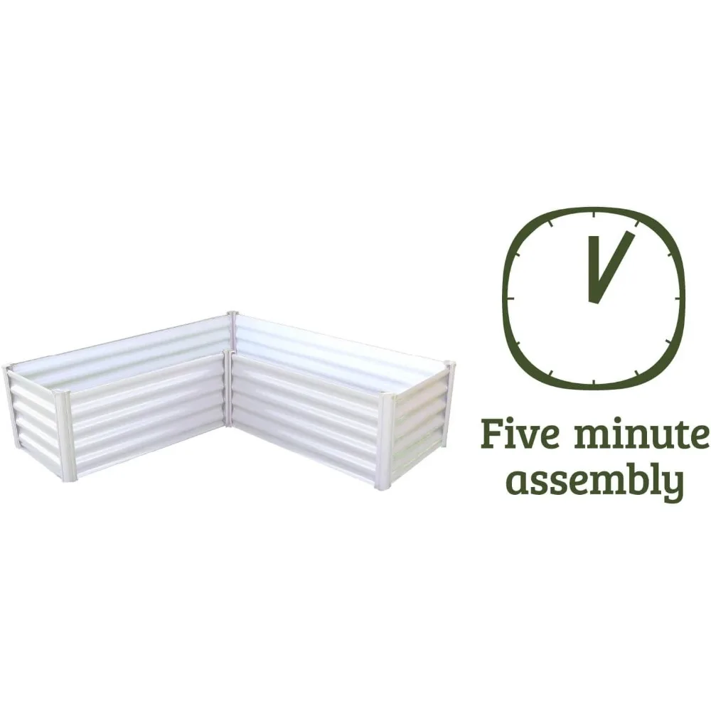 سرير حديقة مرتفع مجلفن ممتاز مقاس 4 × 3 بوصات على شكل حرف L مع سهولة التجميع، تصريف فائق لجميع النباتات #5