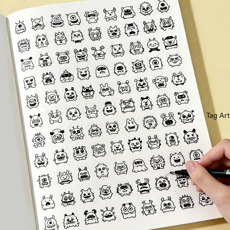 40 Page Doodle Coloring Book with Theme Lines Such As Funny Animals/monsters, Decompression Simple Stroke Copying Coloring Album