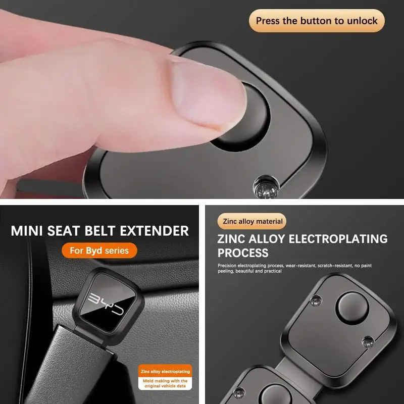 Zinc Alloy Car Seat Belt Buckle Extender For BYD Atto 3 Seal Dolphin Han Tang Song Yuan Safety Belt Extension Interior Auto Acce