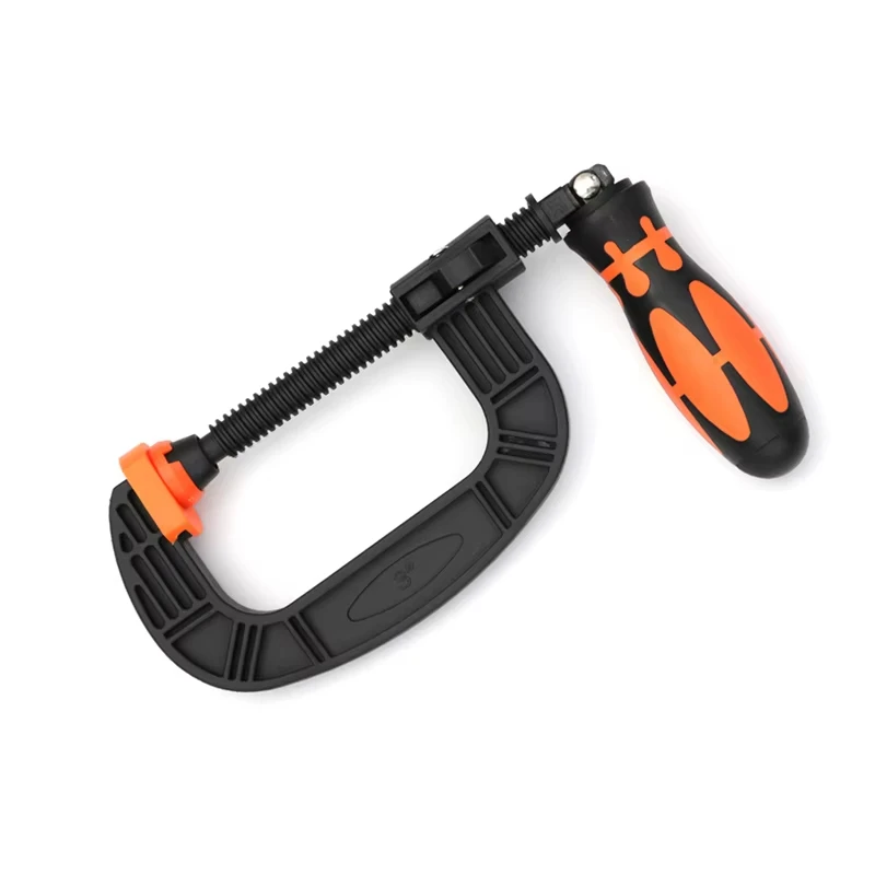 Reinforced Nylon C Clamp Designed for Woodworking Clamping with Ergonomic Foldable Handle and Safe Rubber Contact Points