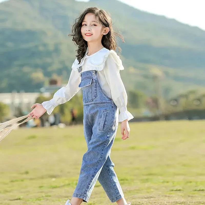 Children\'s Loose One-piece Denim Overalls Big Children\'s Summer All-match Overalls Trousers Girls\' Korean Style Suspender Jeans