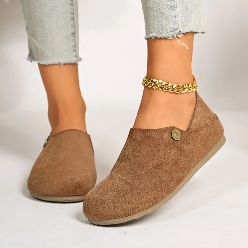 2026 Fashion Retro Round Toe Casual Women's Flats and Loafers Spring Autumn New Solid Color Comfortable Women Shoes Сабо Женские