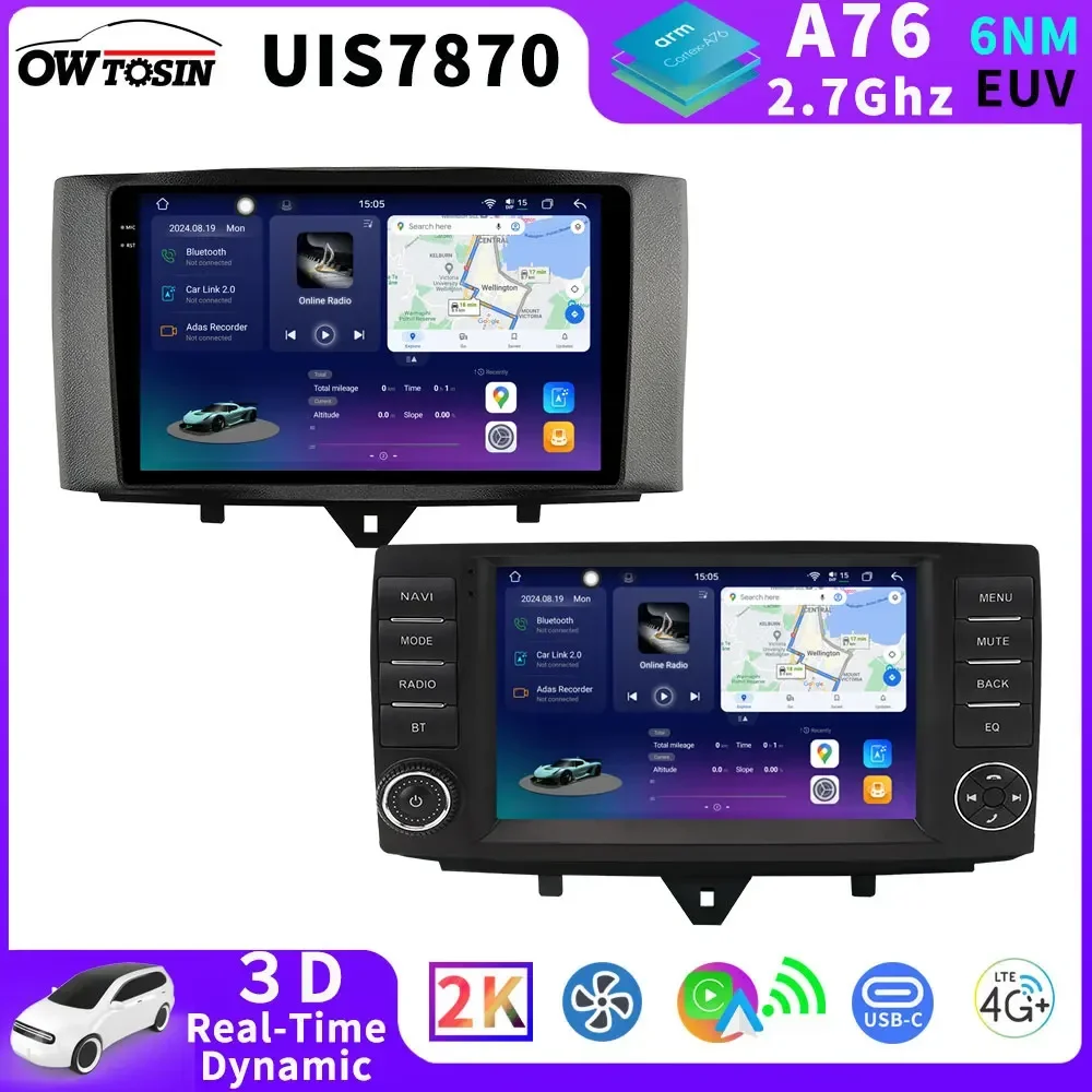 QLED 2K Android 13 UIS7870 6NM A76 12G+256G Car Radio Multimedia Player Stereo GPS For Smart Fortwo 451 2010-2017 Auto CarPlay