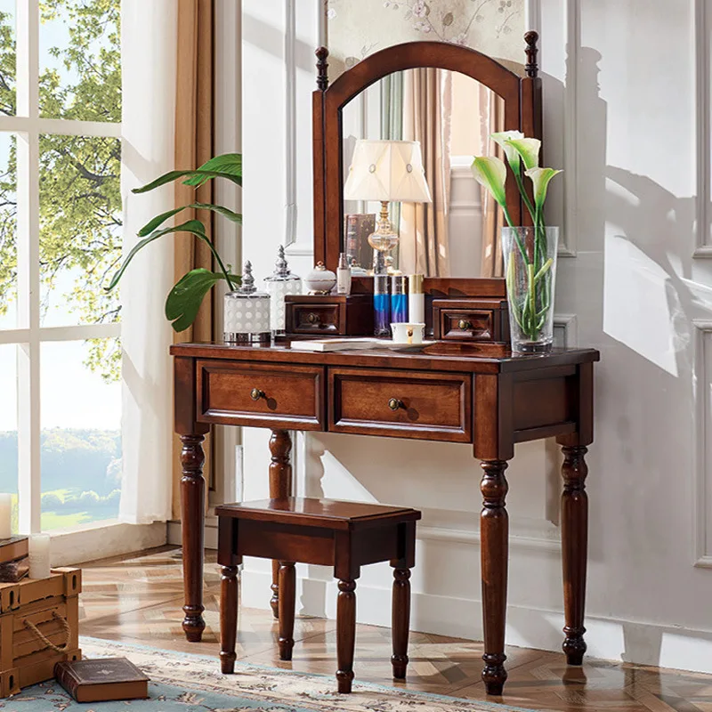 

Американские классические туалетные столики для макияжа в стиле ретро, туалетные столики для макияжа из цельного дерева, мебель для хранения в спальне, домашняя мебель, платье продаж, ZY40SZT