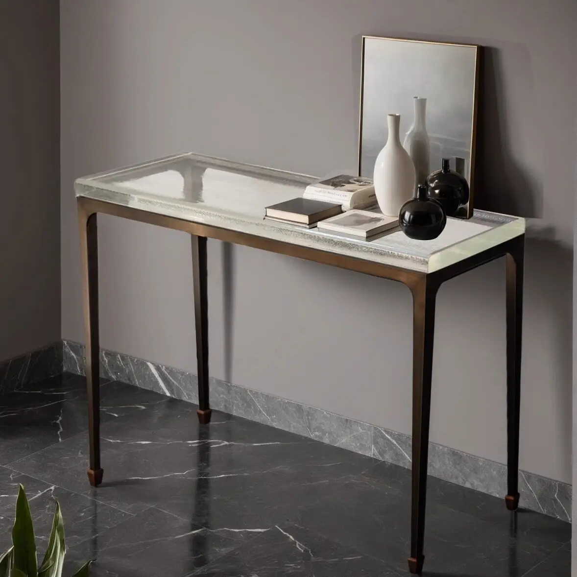 Ripple surface simple art light luxury crystal glass entrance table stainless steel wall bar case supply table entrance table