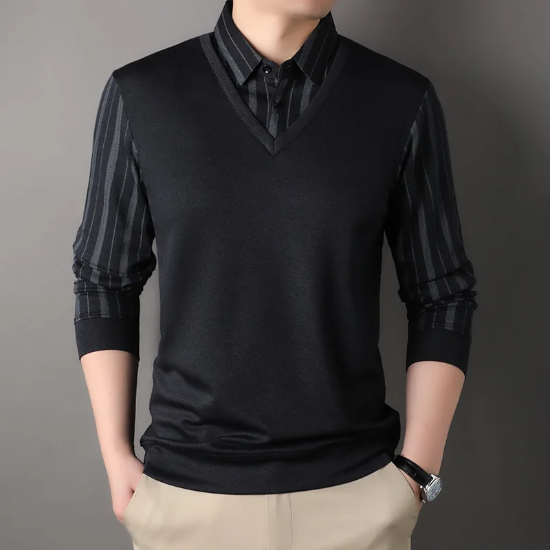 

Spring and Autumn Clothing Middle-Aged Men's Long-Sleeved Bottoming Shirt T-shirt Loose Top Wear