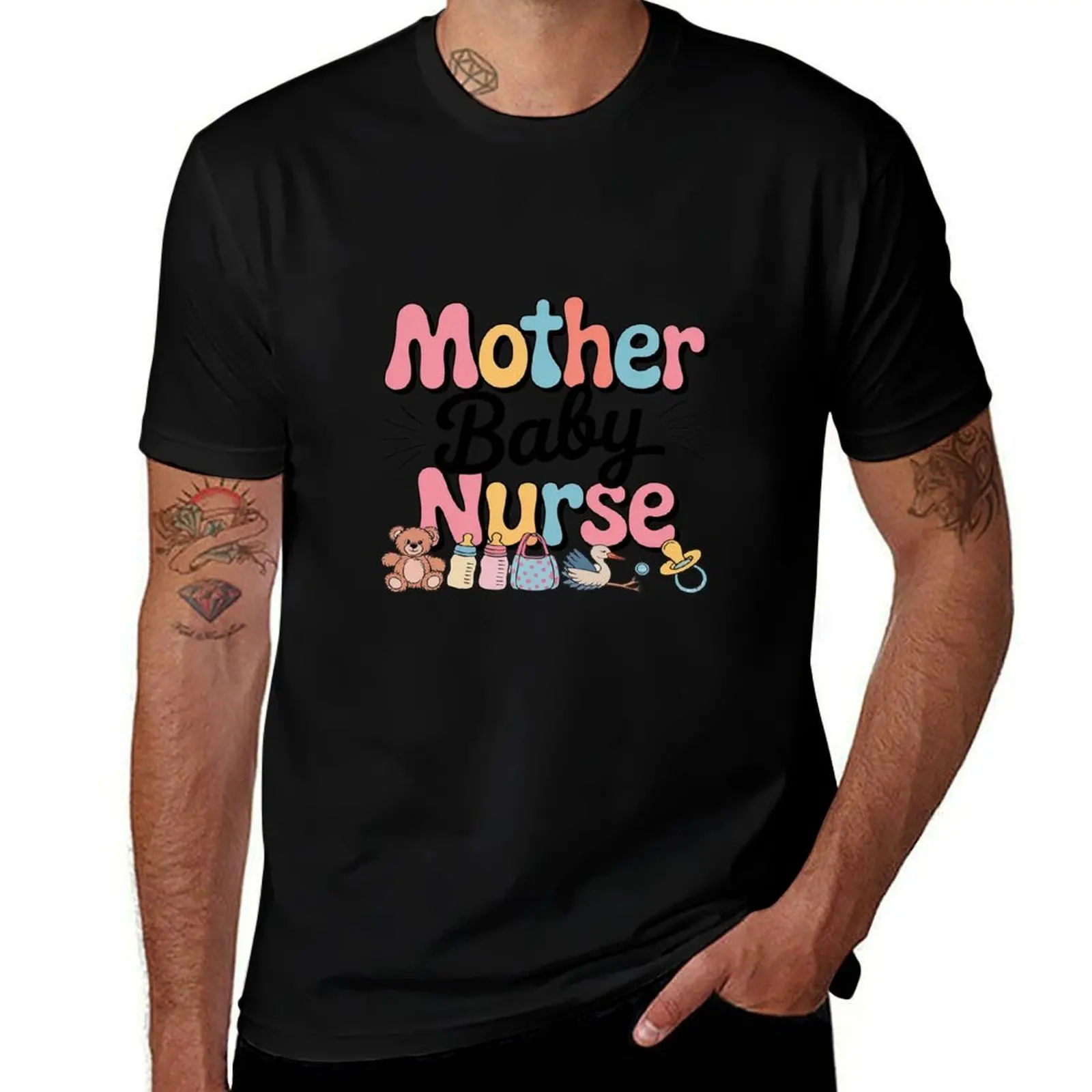 

Mother Baby Nurse Doodle Cute Bear Postpartum Nurse T-Shirt customs design your own vintage clothes shirts men graphic