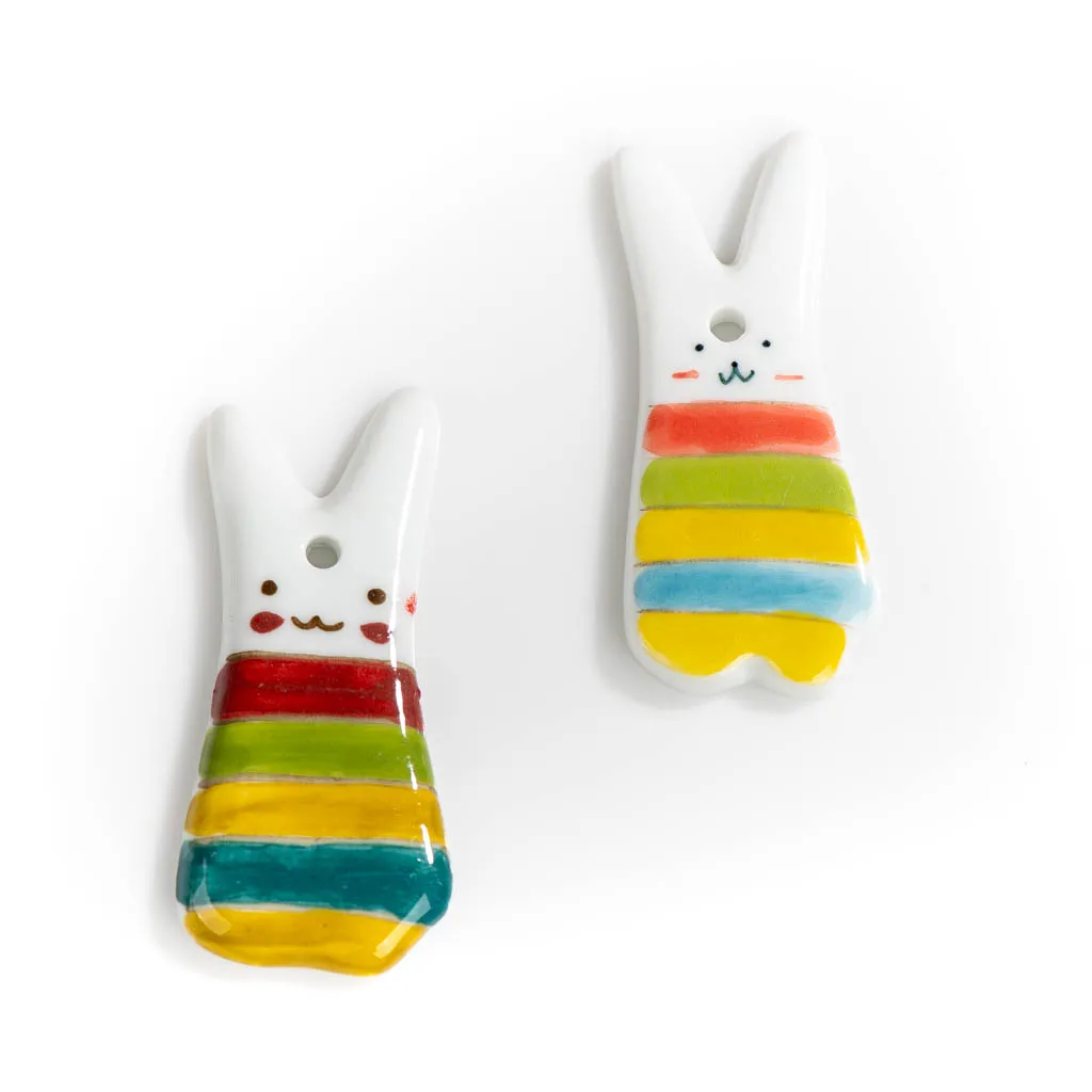 65# Cute Abstract Cartoon Rainbow Rabbit Porcelain Pendants Ceramic Beads Handmade Materials Accessories #XN243