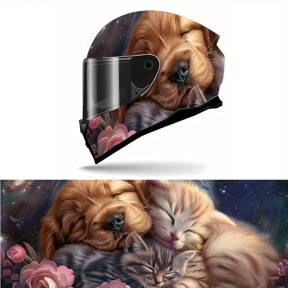 

Fairy Tale Style Universe Cat and Dog Motorcycle Vinyl Wraps Helmet Decal, Helmet Sticker, Self-adhesive Waterproof Helmet Deco