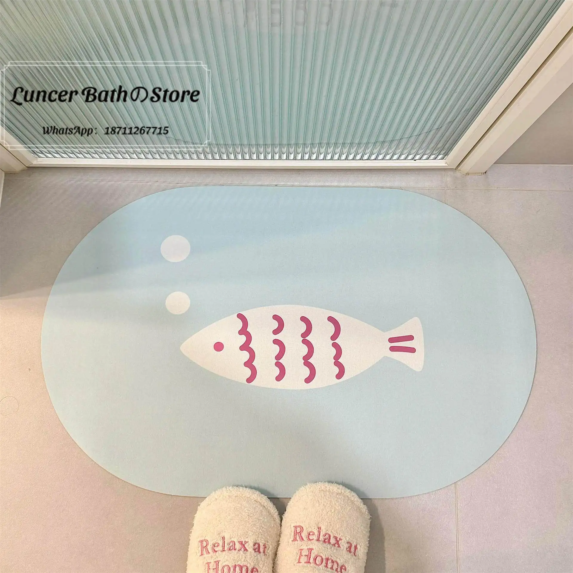 Korean fish bathroom floor mat, toilet, toilet door water absorption quick-drying diatom mud floor mat, non-slip and dirt