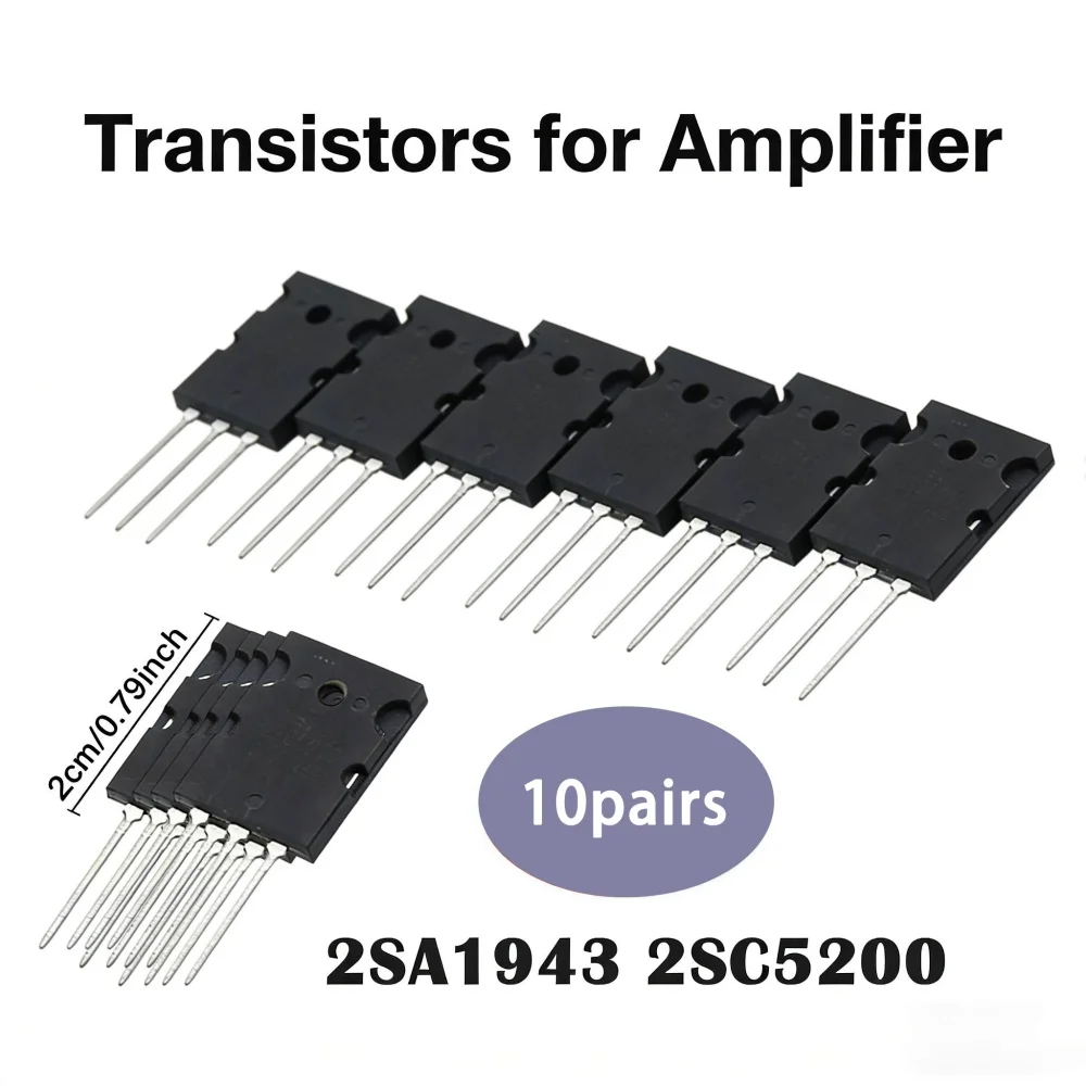 5 Pairs Matched 2SA1943 2SC5200 TO‑3PL Audio Amplifier Transistors PNP NPN High Power Pair Tube Hifi Amp Repair Parts