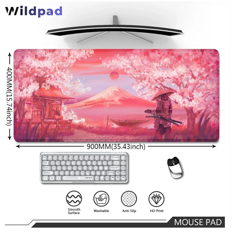 Ninja Mouse pad warrior large Mousepad 400X900 PC Computer Keyboard XXL Cherry blossoms Desk mat office interior accessories rug