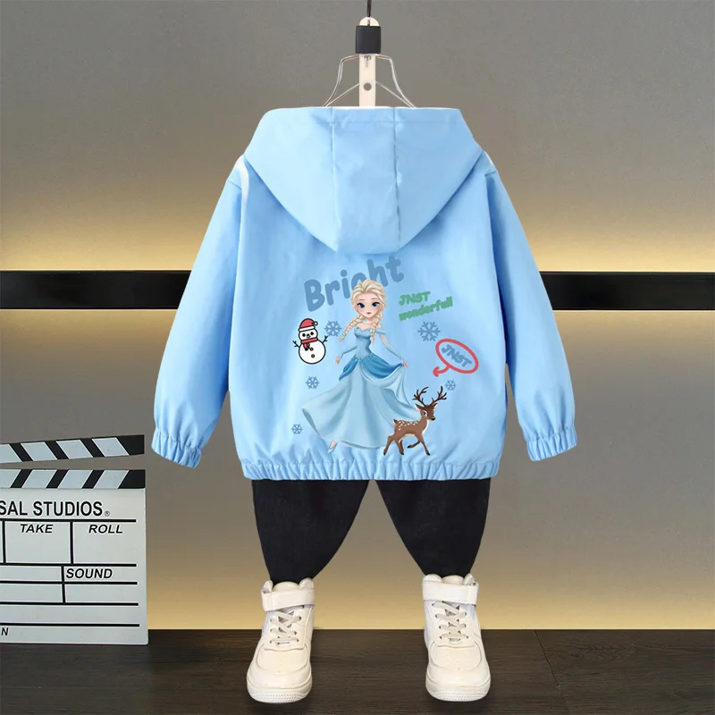 

Frozen Elsa Baby Girls Hooded Jacket Cartoon Princess Zipper Coat Kids Outerwear 2025 Spring Autumn Fashion Children's Costumes