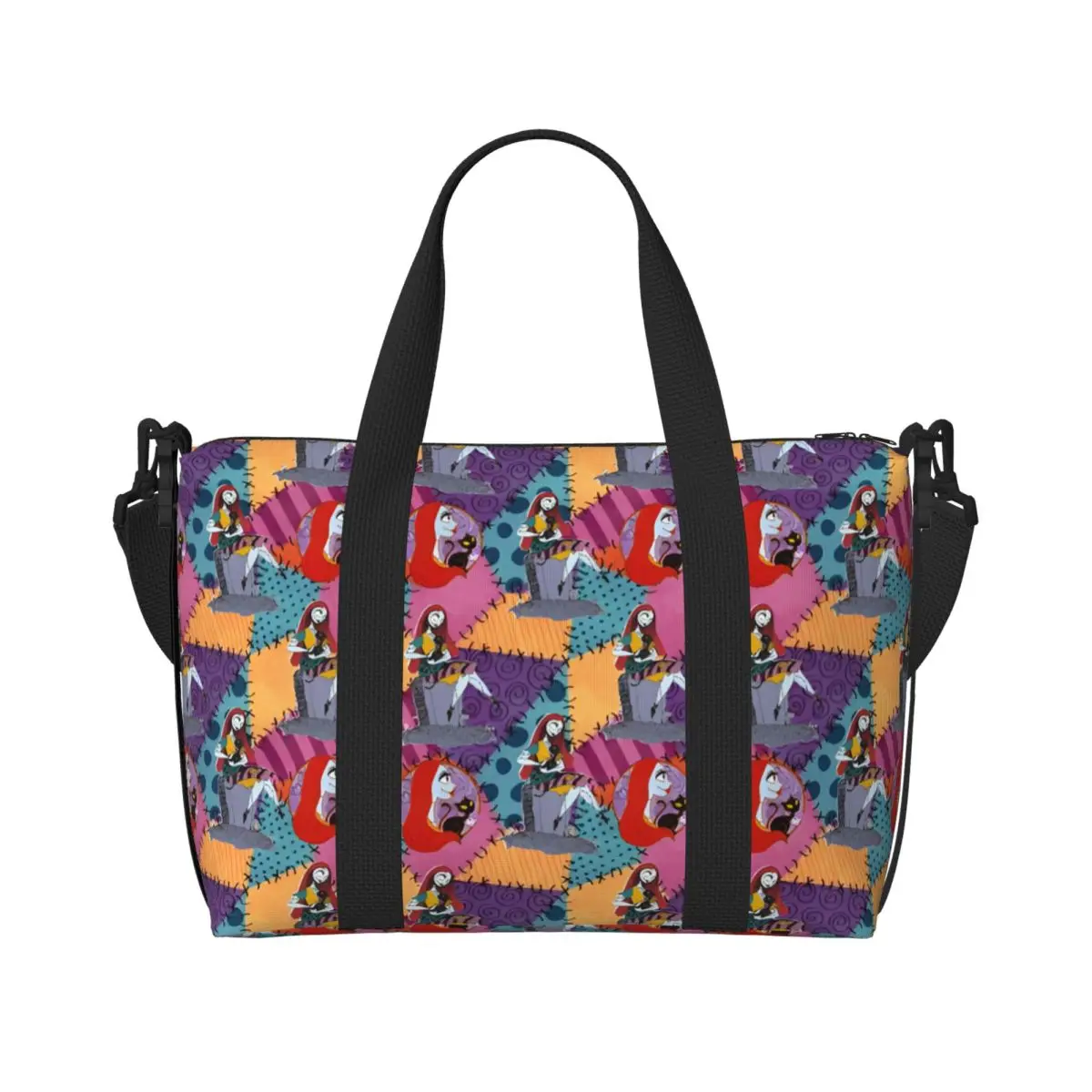 

Custom Jack S-Skellingtones Beach Tote Bag Women Extra Large Gym Carry On Nightmare Before Christmas Travel Shopping Bags