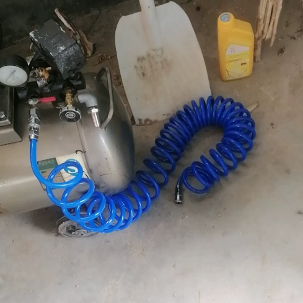 PU Tubing Gas Spring Spiral Pipe No/With Connector Blue Air Compressors Telescopic Hose Pneumatic Springs 8x5mm 10x6.5 12x8mm