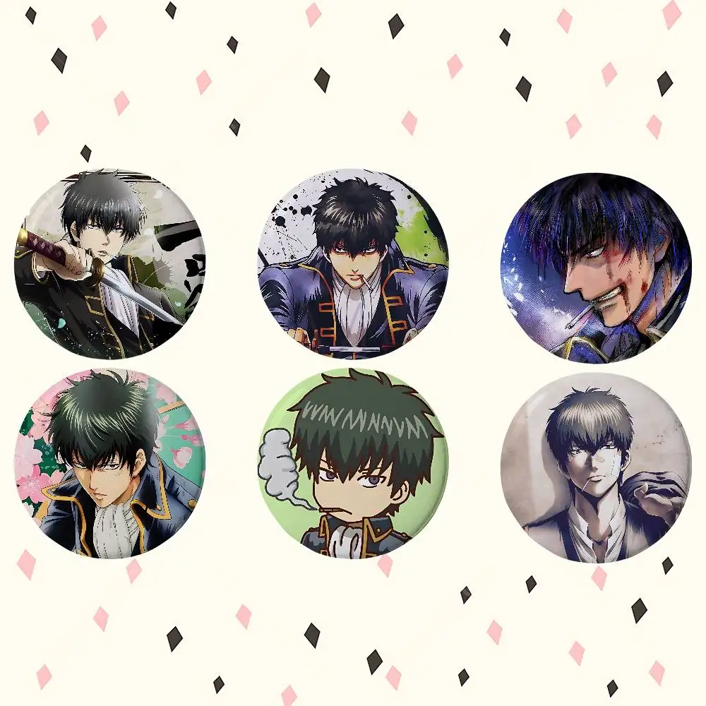Anime H-Hijikata Toshirou Premium Tinplate Round Lapel Pins: Cute Badge Brooches For Shoulder Bag Accessories, Souvenir Gifts