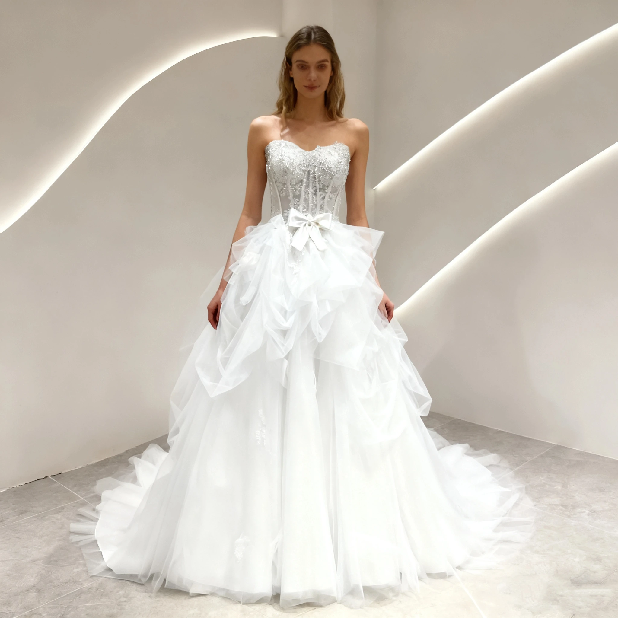 

Customized Elegant White A-Line Chiffon Decal Women's Wedding Dress Sexy Sweetheart Backless Beach Bride Dress Vestido De Novia