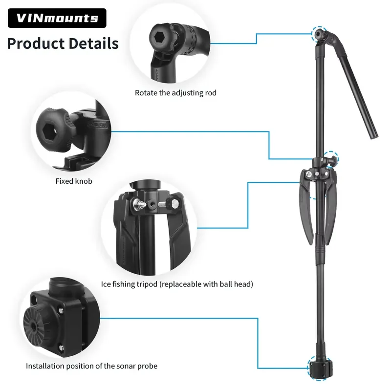 STLF Premium Ice Fishing Sonar Pole Mount for Enhanced Fishing Accuracy Garmin LiveScope LVS34 VIN-BD-01
