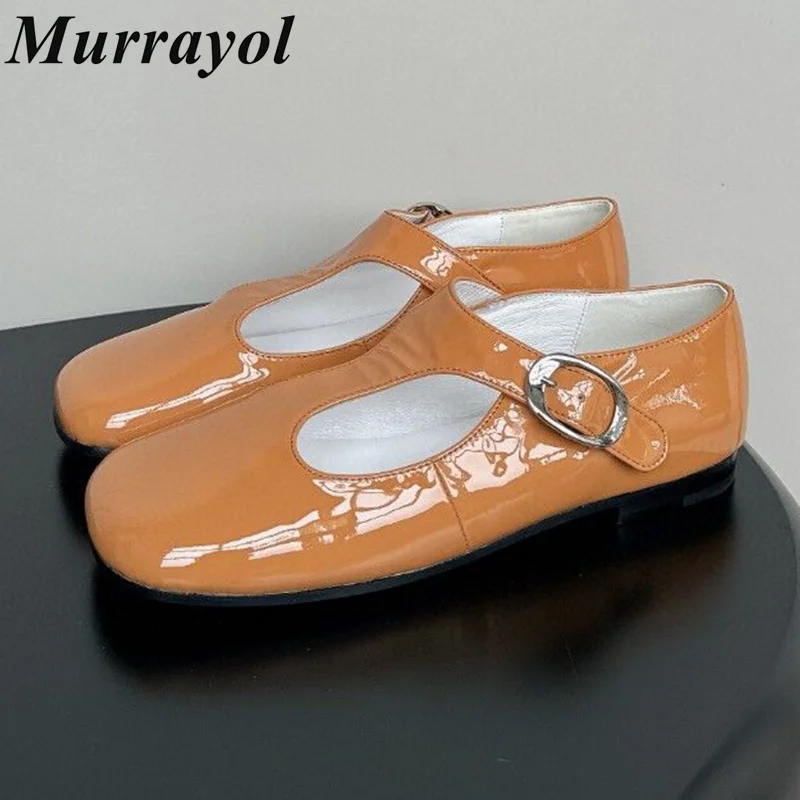 

Round Toe Patent Leather Flat Shoes Women's Belt Buckle Design Mary Jane Shoes Spring Autumn Soft Sole Ballet Shoes Loafers