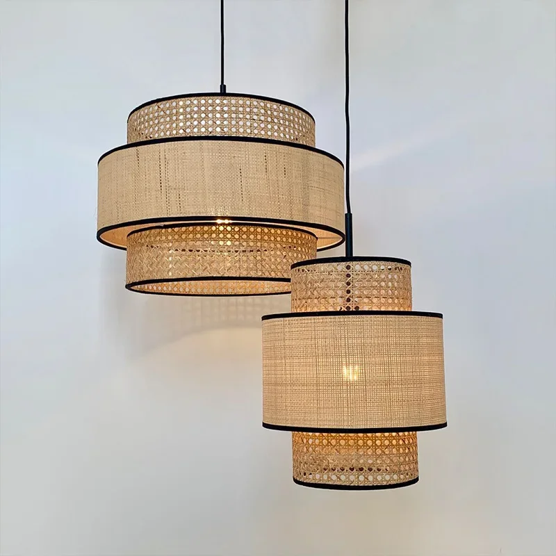 handmade nordic rattan pendant light lustre simples estilo chines lampada de tecido para hotel cafetaria candelabro simples 01