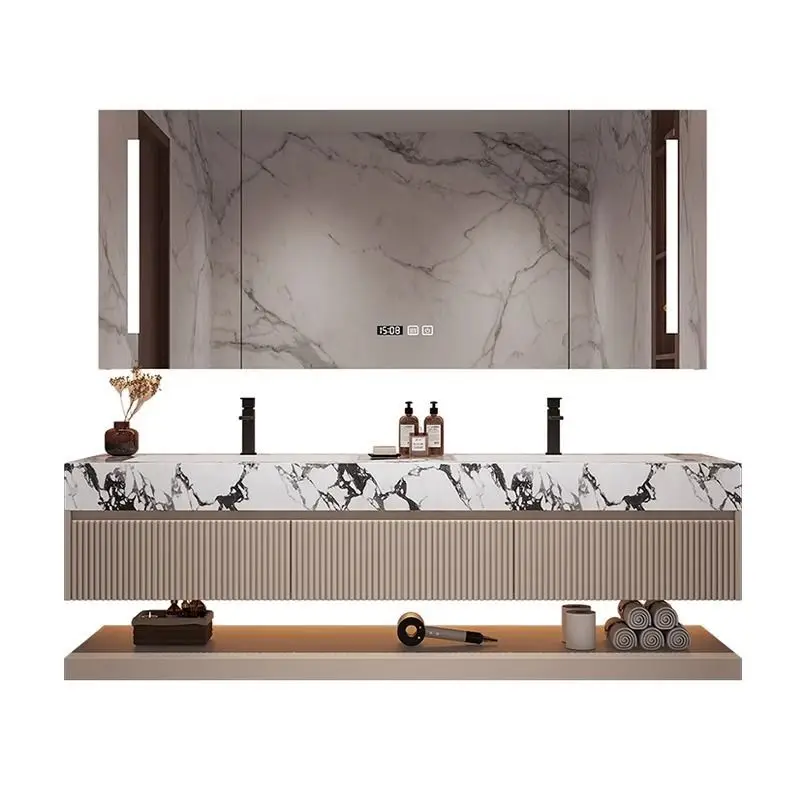 Luxury solid wood bathroom drawer storage vanity wall-mounted popular hotel bathroom vanity