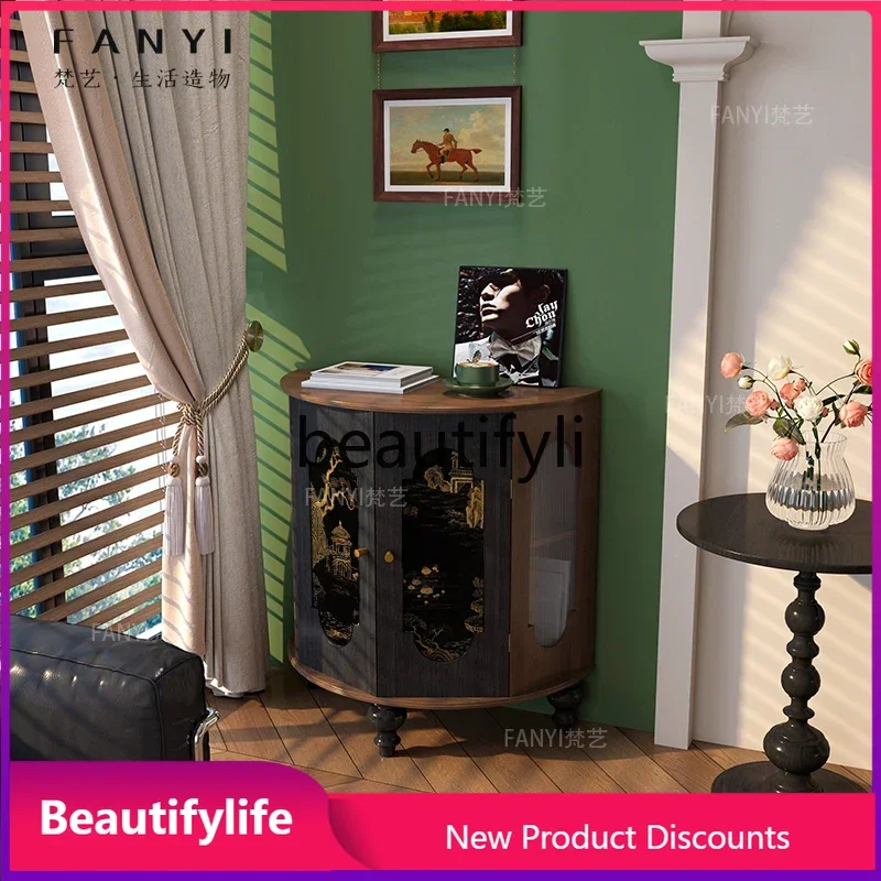 

CC New Semi-circular Storage Cabinet Chinese Classical Entry Door Entrance Cabinet Hallway Solid Wood Side Cabinet