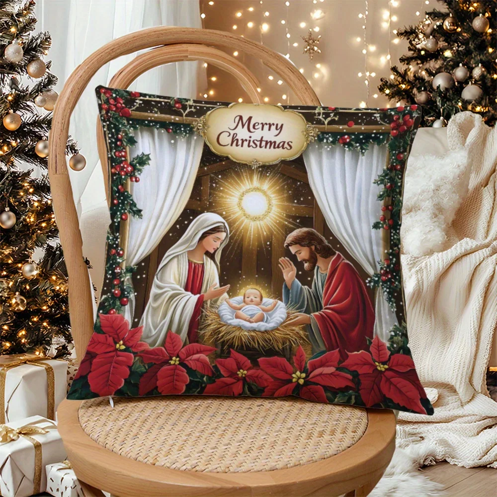 Lovely Christmas Floral Double Sided Pillow Cover Concealed Zipper Cushion Sofa Bed Car Living Room Decor No Insert