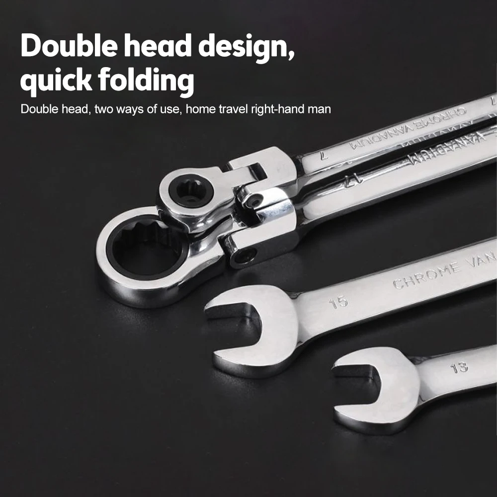 Imagem -04 - Flex Head Ratchet Wrench Metric Ratcheting Combination Chave Chave Hardware Ferramenta de Mão Níquel Chapeamento 72 Dentes 616 mm