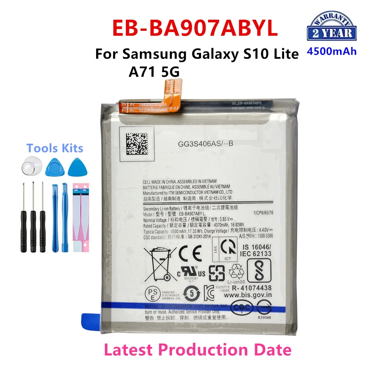 

Brand New EB-BA907ABY/ EB-BA907ABYL 4500mAh High Quality Replacement Battery For Samsung Galaxy S10 Lite A71 5G +Tools