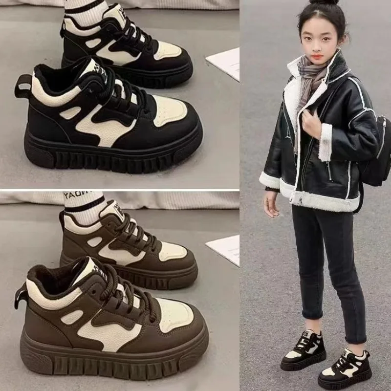 

Зимняя детская повседневная обувь, сезонная новая детская спортивная обувь на мягкой подошве с плоской подошвой, противоскользящая мужская универсальная обувь для бега в стиле ретро для девочек